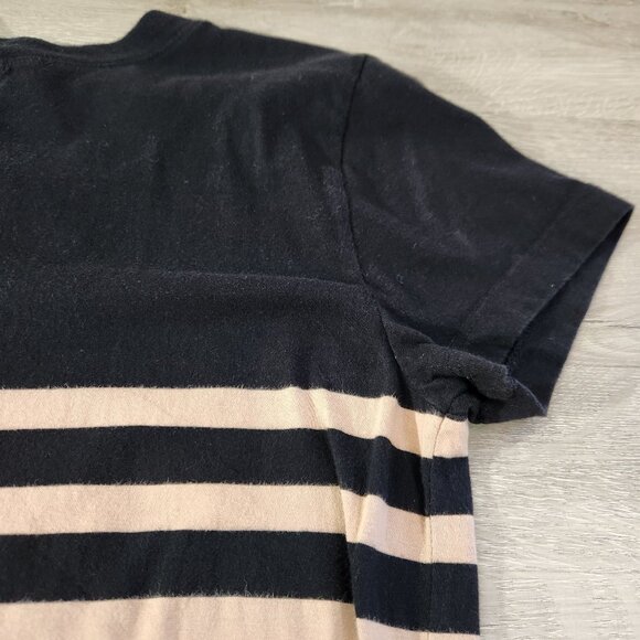 J. Crew Black & Beige Striped Midi Dress Short Sleeve Cotton Womens Size M - Picture 8 of 16